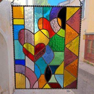 Vitrail abstrait petits cœurs
