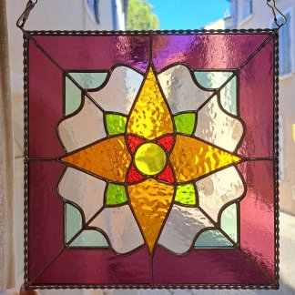 Vitrail abstrait Azu rose et vert (format moyen)